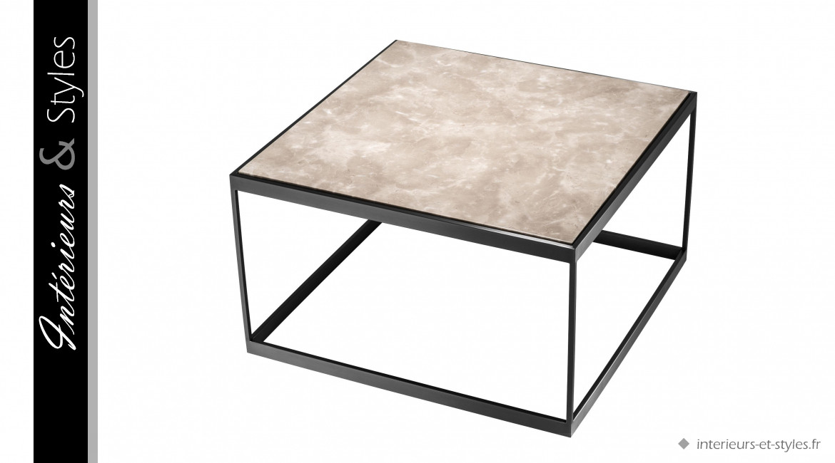 Table d'appoint La Quinta signée Eichholtz, en acier finition bronze et en marbre beige-ivoire