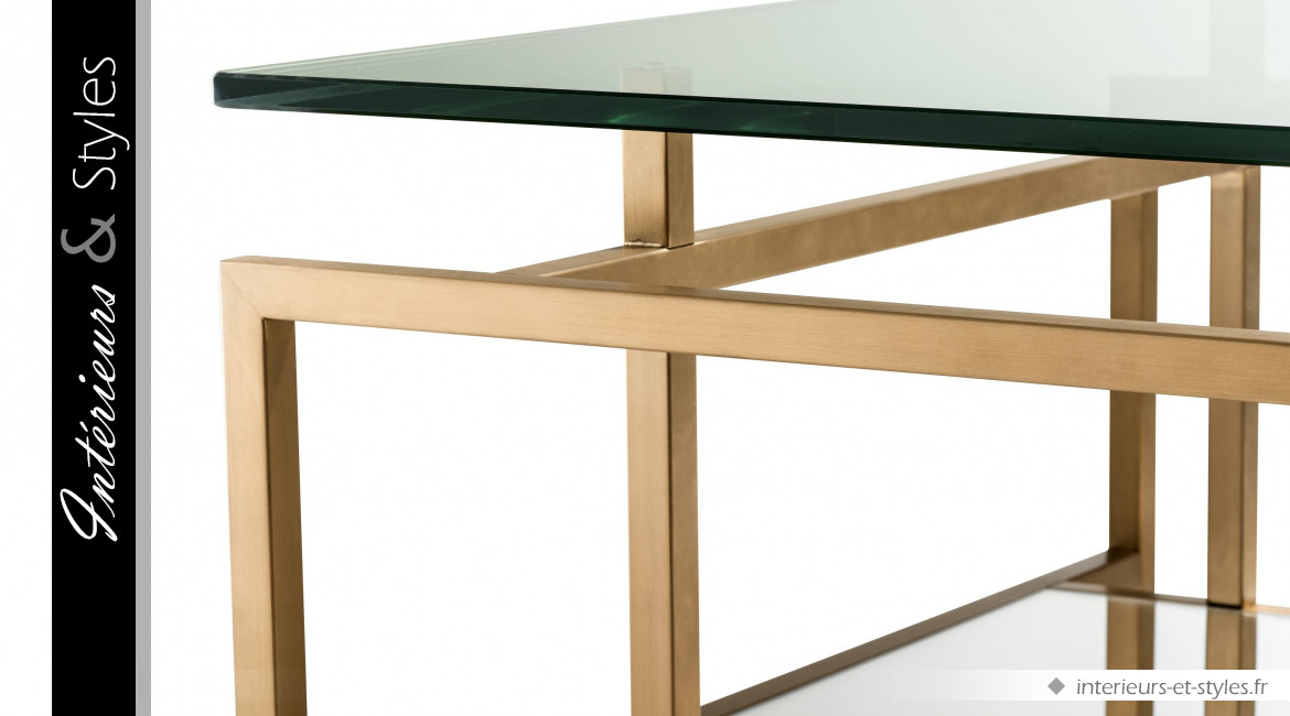 Table basse design Superia signée Eichholtz, en acier finition laiton doré et verre trempé