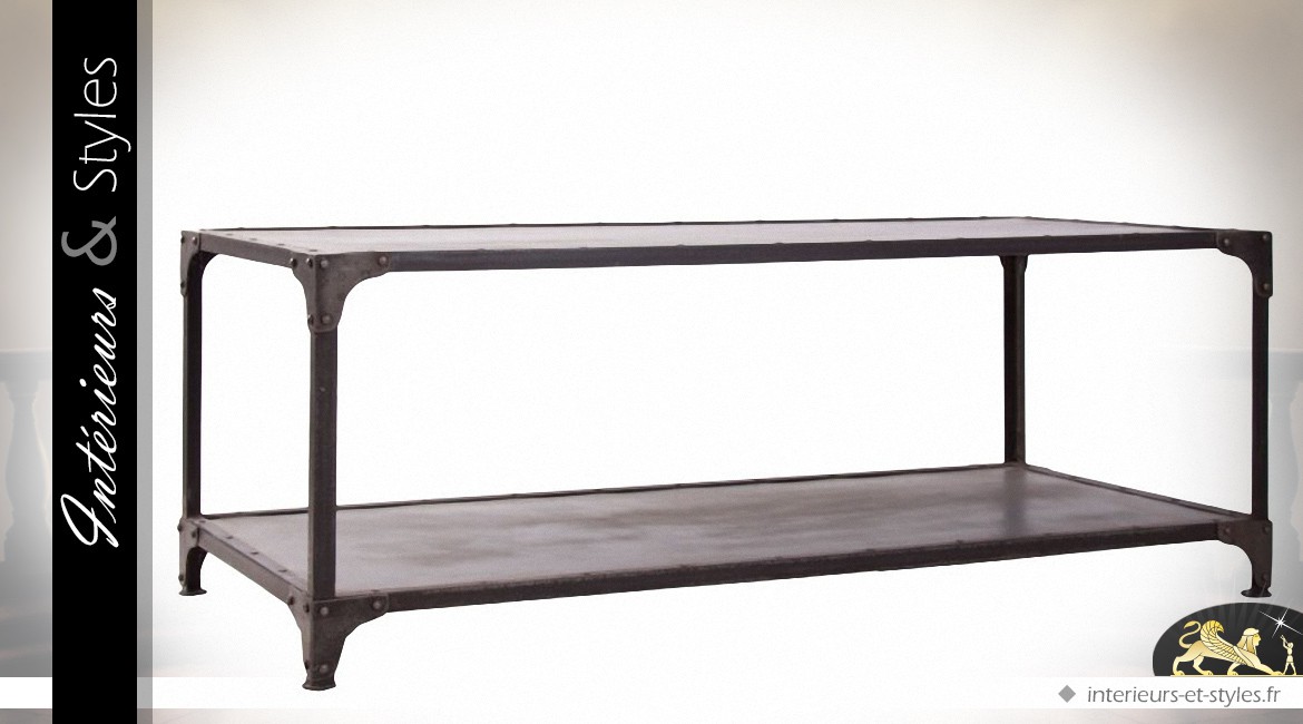 Table basse industrielle métal à 2 plateaux 135 x 60 cm