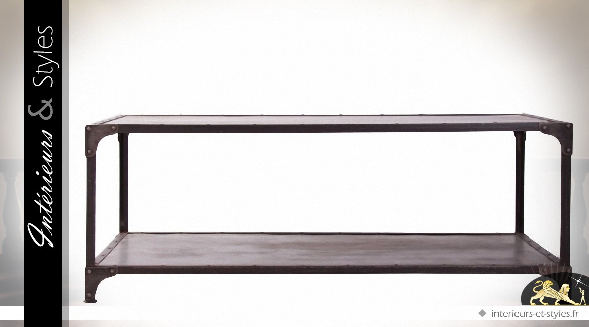 Table basse industrielle métal à 2 plateaux 135 x 60 cm