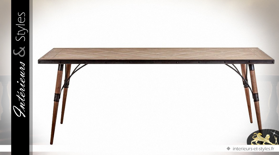 Table industrielle vintage en bois et métal (2 mètres)