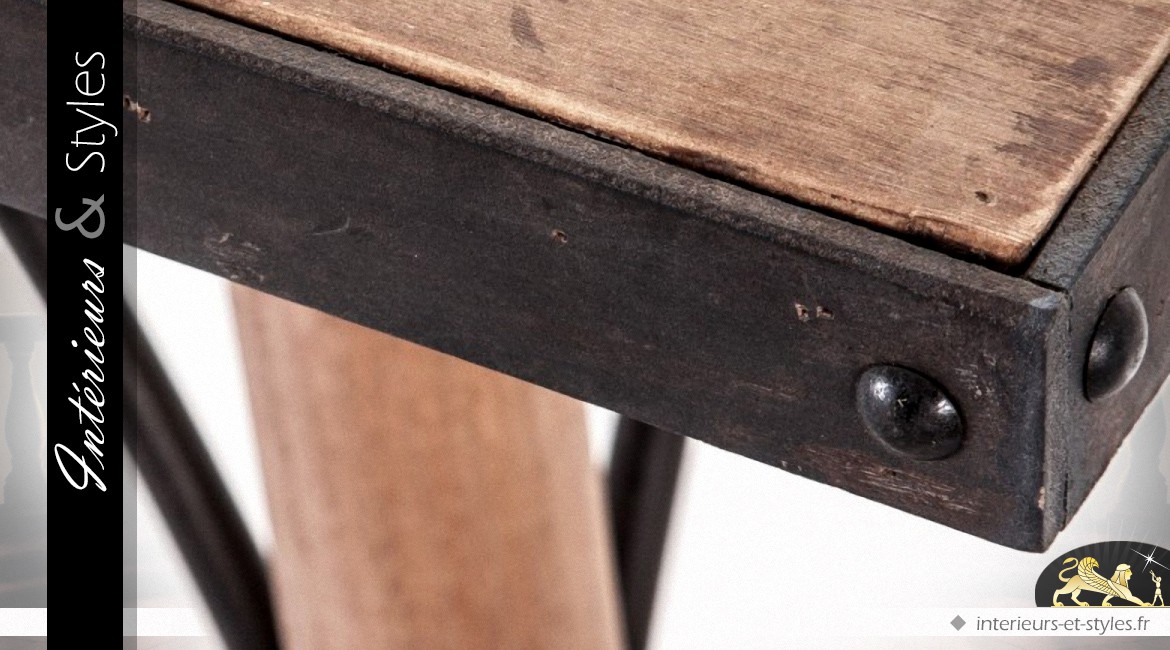 Table industrielle vintage en bois et métal (2 mètres)