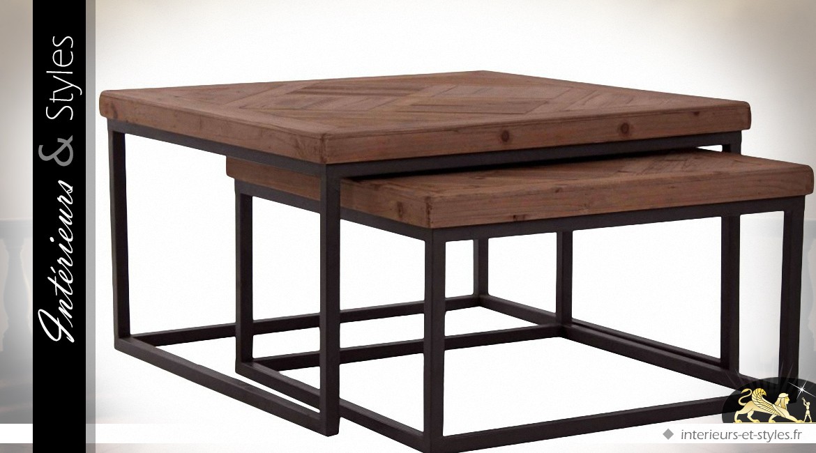 Série de 2 tables basses gigognes en bois et métal