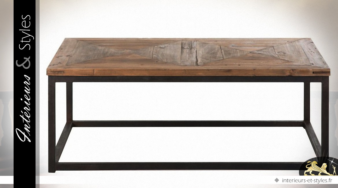 Table basse rectangulaire style indus en bois et métal