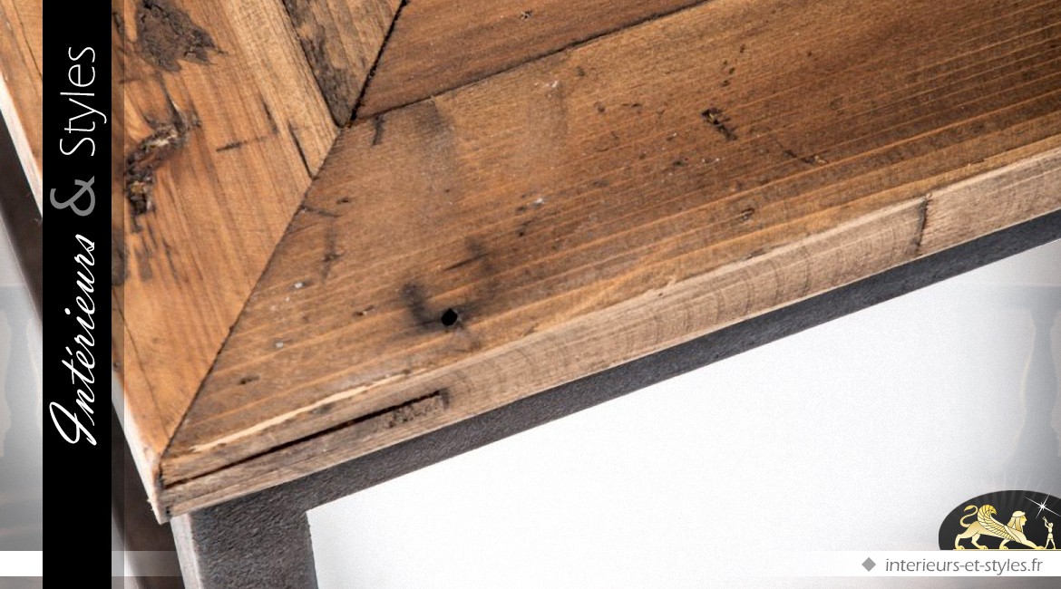 Table basse rectangulaire style indus en bois et métal