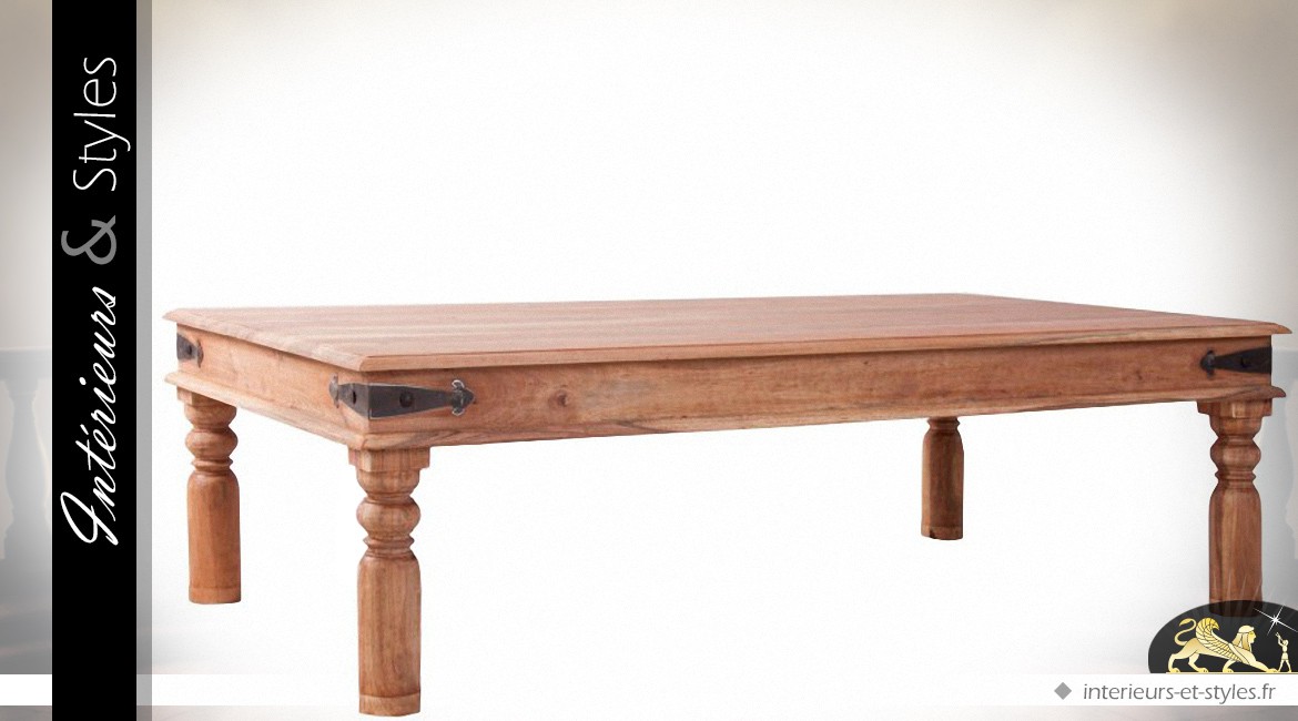 Table basse rustique en acacia massif 150 x 90 cm