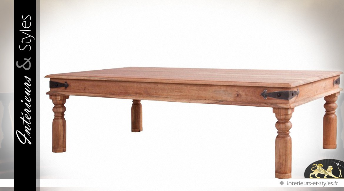 Table basse rustique en acacia massif 180 x 90 cm