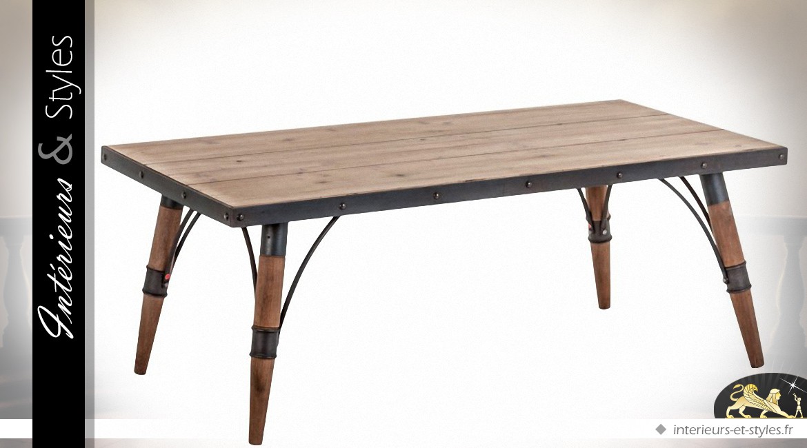 Table basse en bois et métal de style vintage