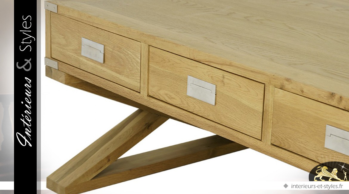 Table basse design en chêne avec 3 tiroirs