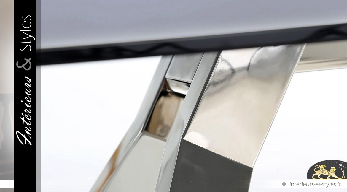 Table basse rectangulaire design en métal chromé et verre