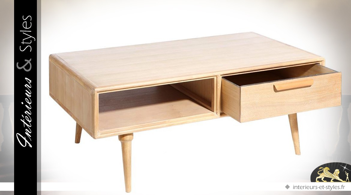 Table basse de style scandinave avec 1 tiroir et 1 niche