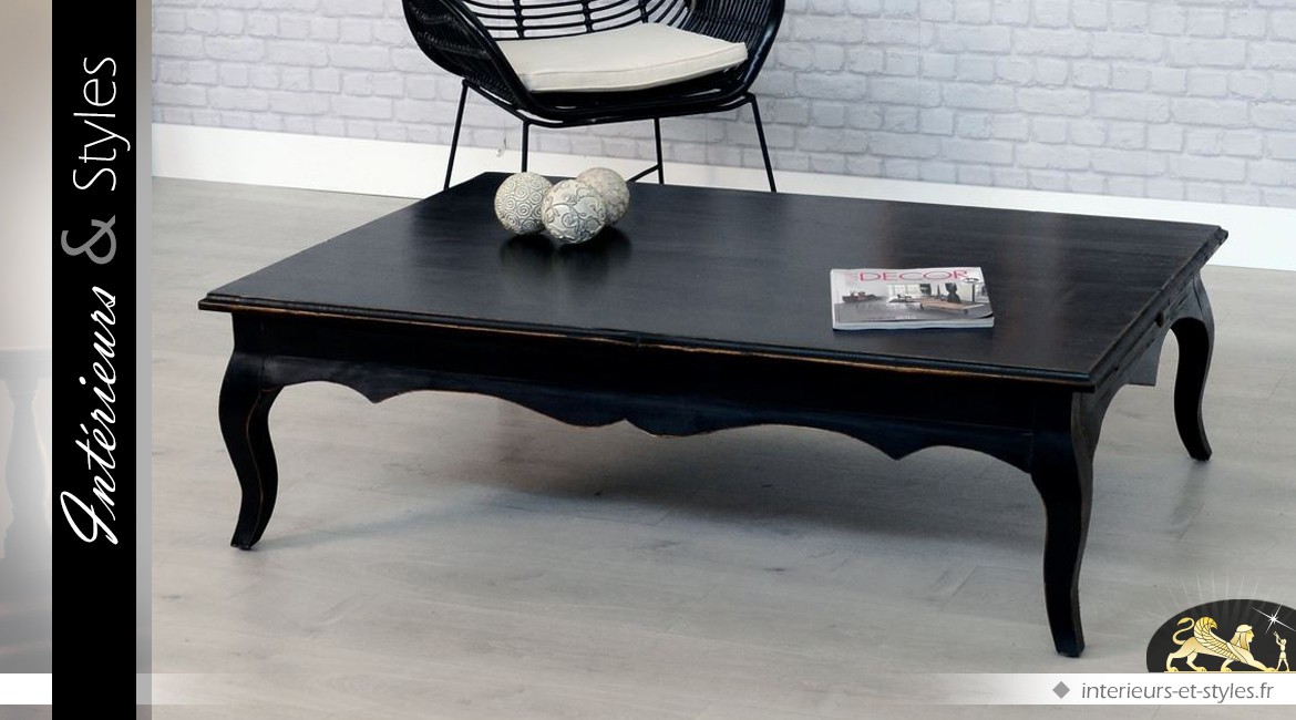 Table basse en orme massif finition noire style classique