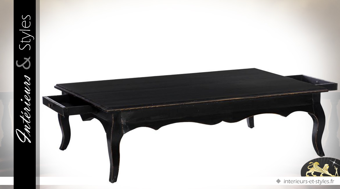 Table basse en orme massif finition noire style classique