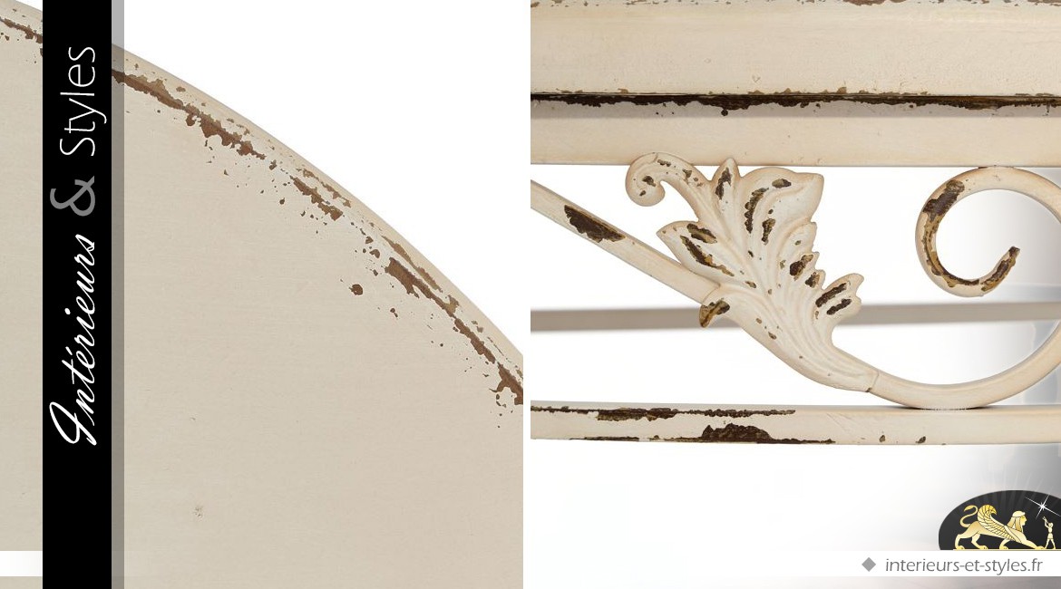 Console demi-lune sculptée style rétro patine crème antique