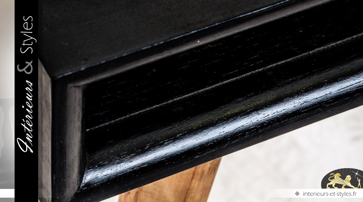 Bureau vintage avec rehausse coloris noir antique et bois naturel