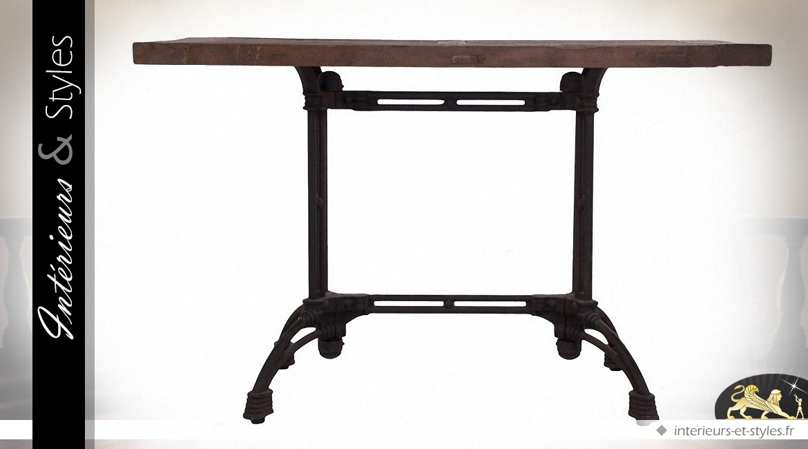 Table de bistrot rectangulaire style indus bois massif recyclé et métal
