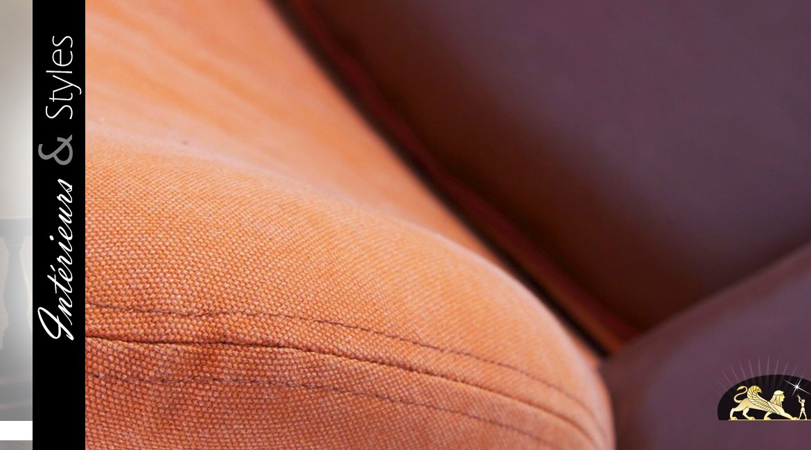 Fauteuil scandinave similicuir et coton coloris marron et orange