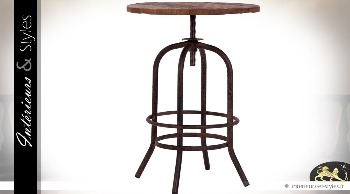 Table ronde réglable en bois et métal style industriel