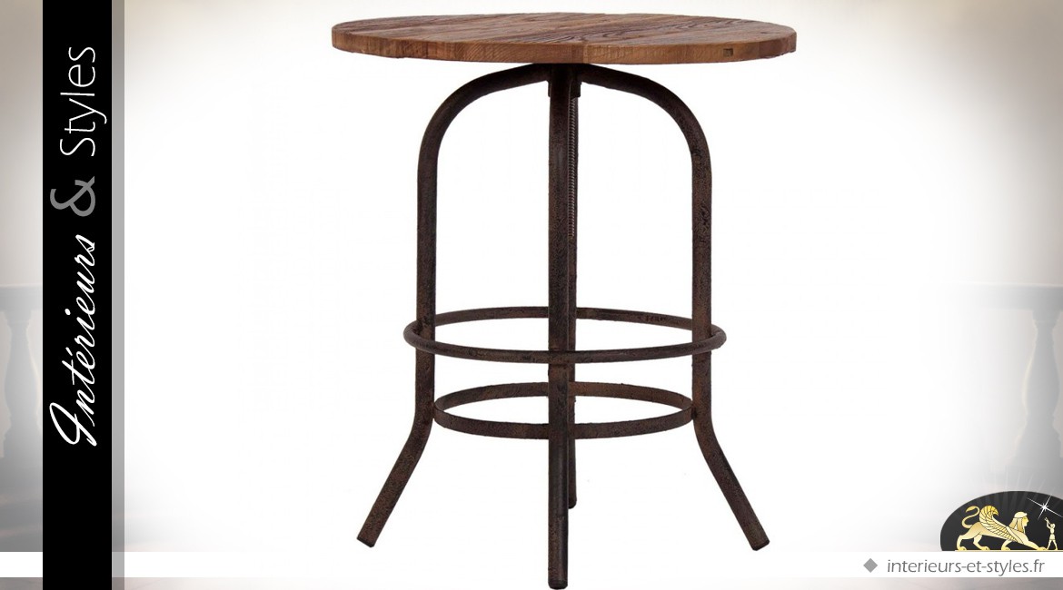 Table ronde réglable en bois et métal style industriel