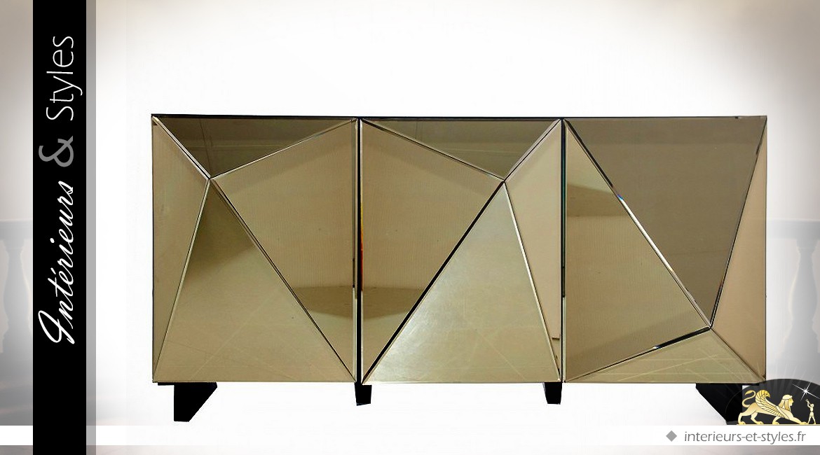 Buffet design Art Déco 3 portes habillage miroirs dorés