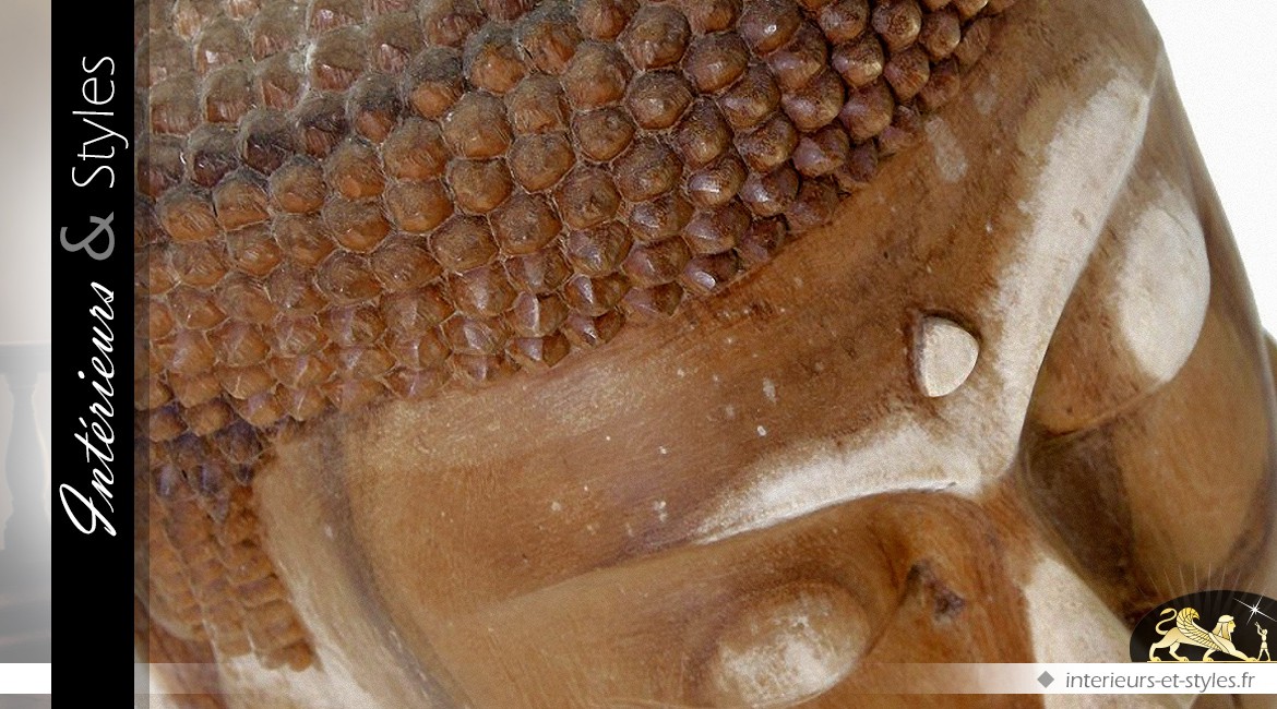 Tête de bouddha sculptée en acacia massif 72 cm