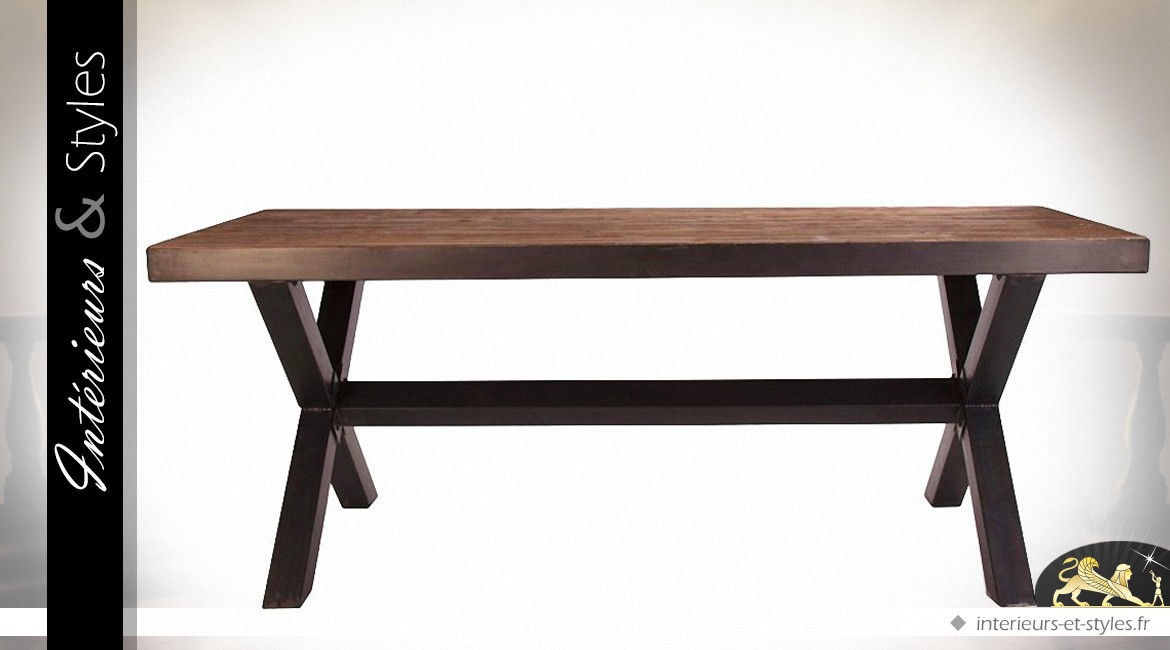 Table industrielle 200 cm en bois massif et métal
