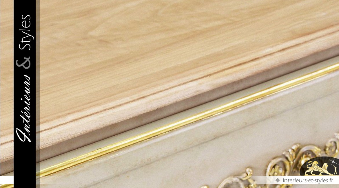 Console baroque patine ivoire avec grand tiroir et dorures