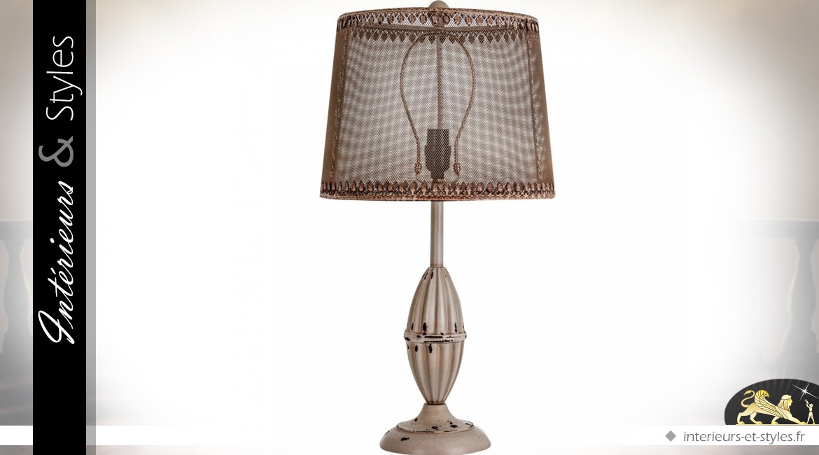 Lampe de table en métal style brocante 64 cm