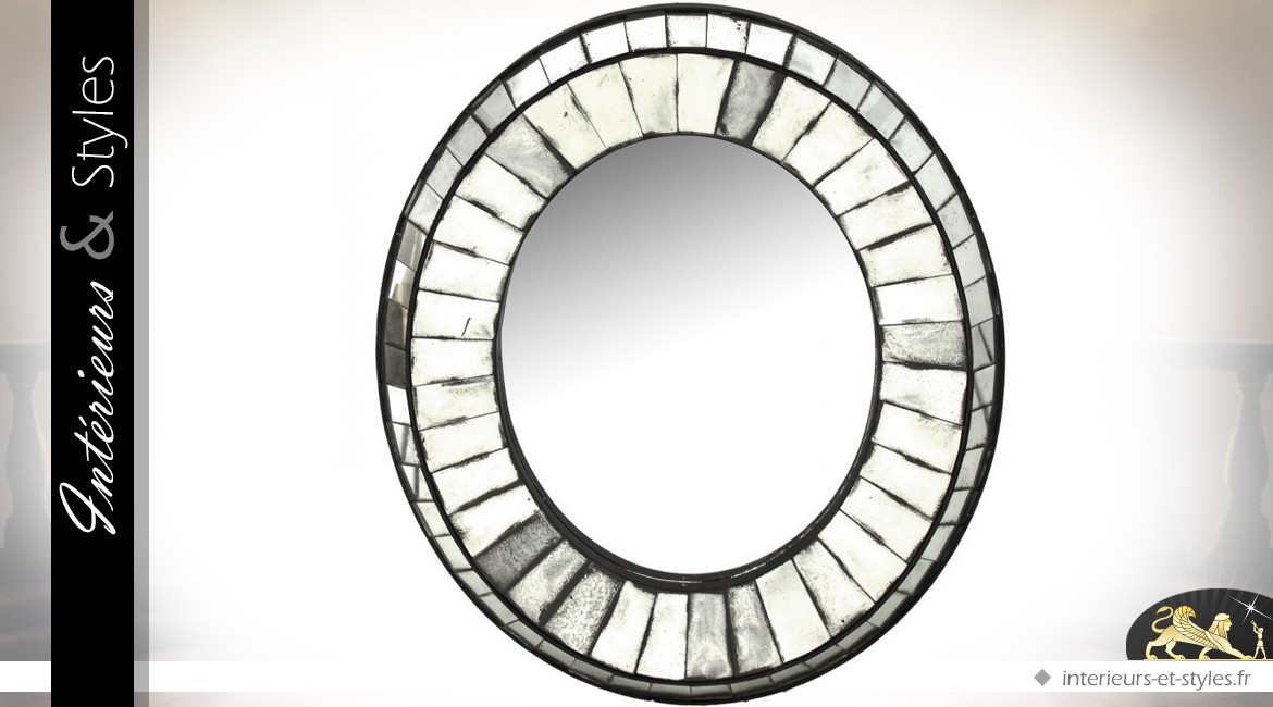 Grand miroir ovale multifacettes style vénitien effet vieilli 100 cm