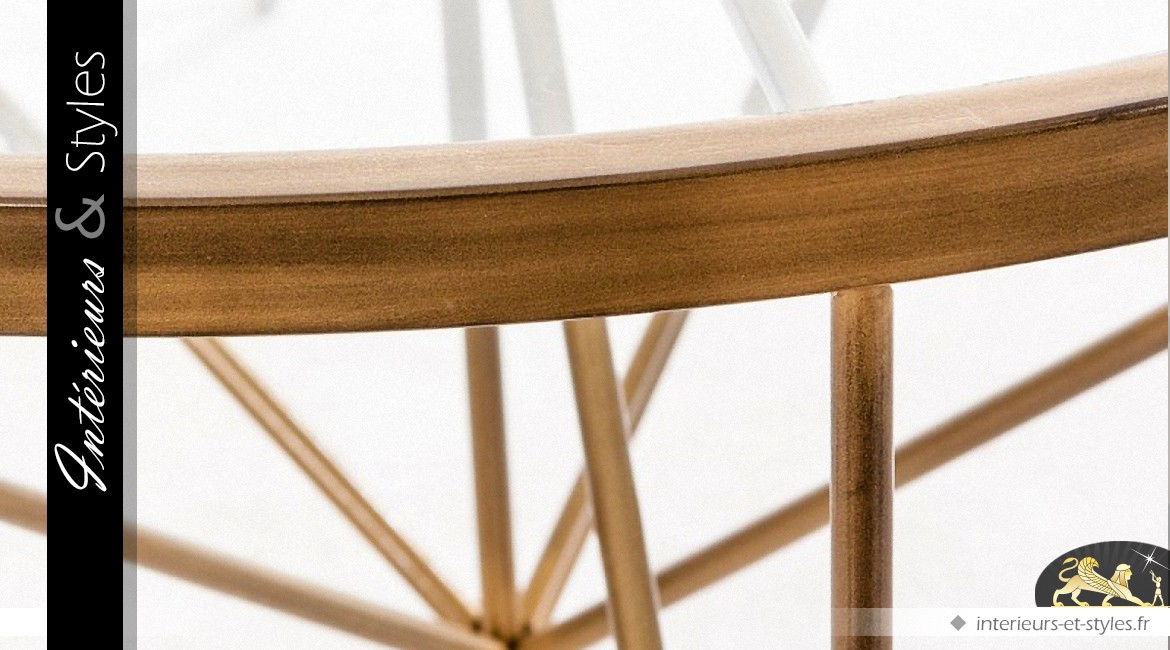 Table basse design ronde en verre et métal doré à l'ancienne Ø 100 cm