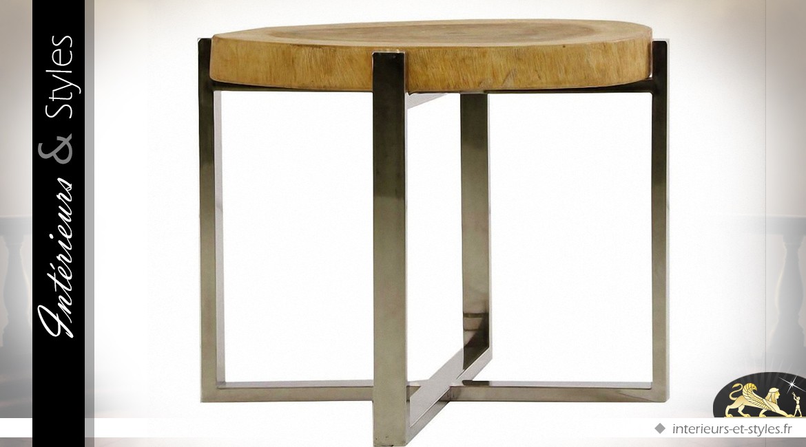 Table basse design suar massif et chrome argenté
