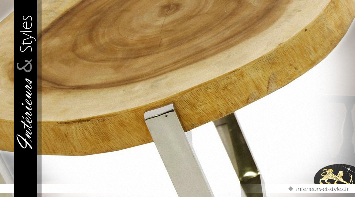 Table basse design suar massif et chrome argenté
