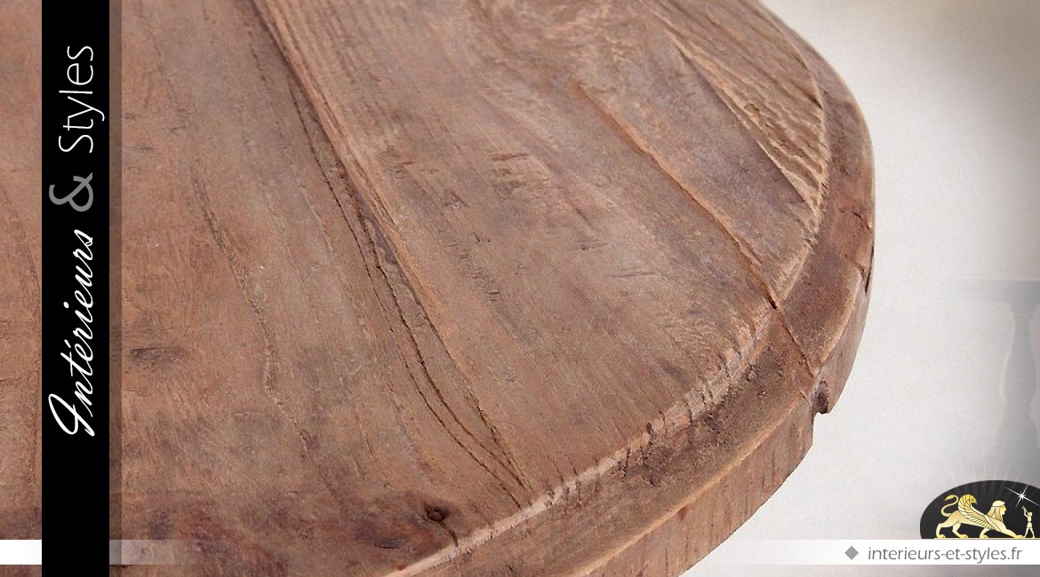 Table guéridon rustique en pin recyclé Ø 60 cm