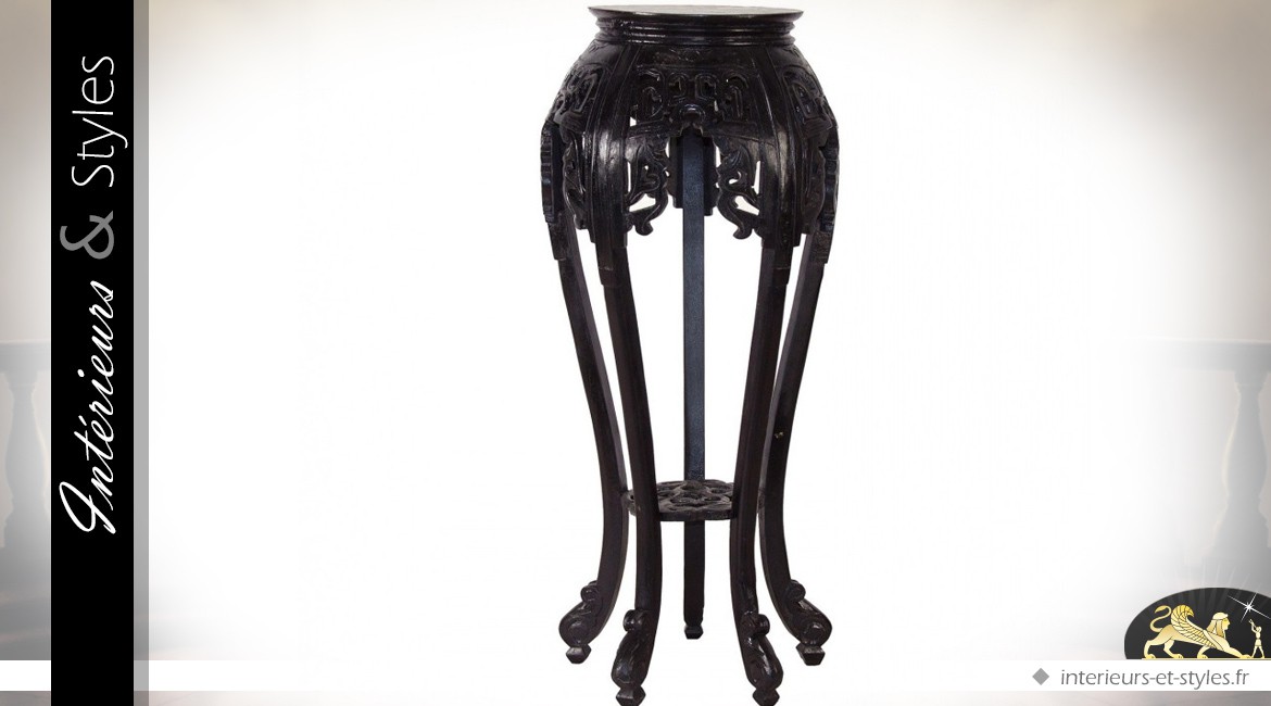 Table selette teck baroque et rétro noir jais 93 cm