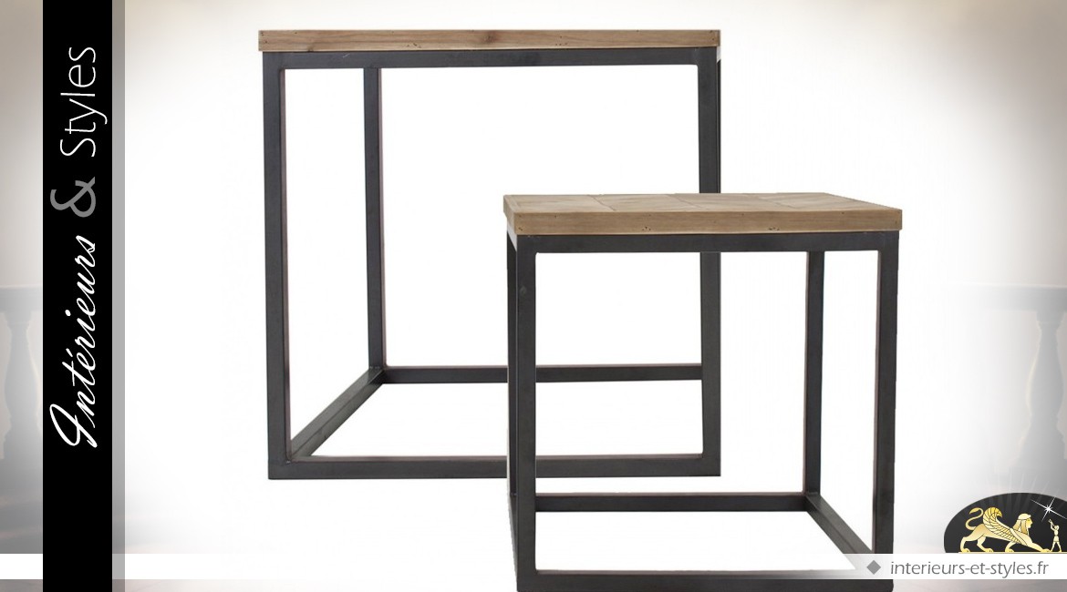 Duo de tables basses carrées design bois et métal