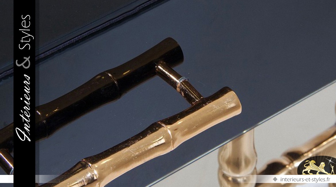Table de chevet design noir et or en métal