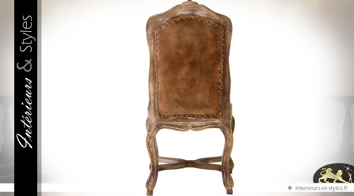 Chaise de style baroque avec assise cuir et dossier en fourrure