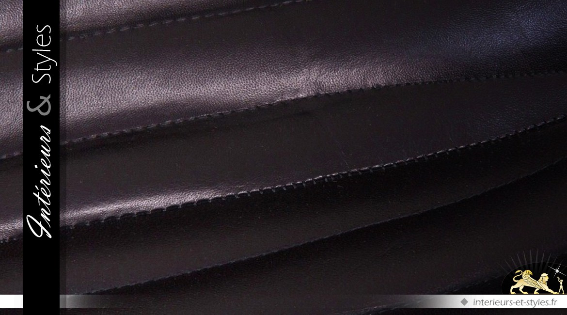 Chaise vintage design cuir marron foncé et métal noir