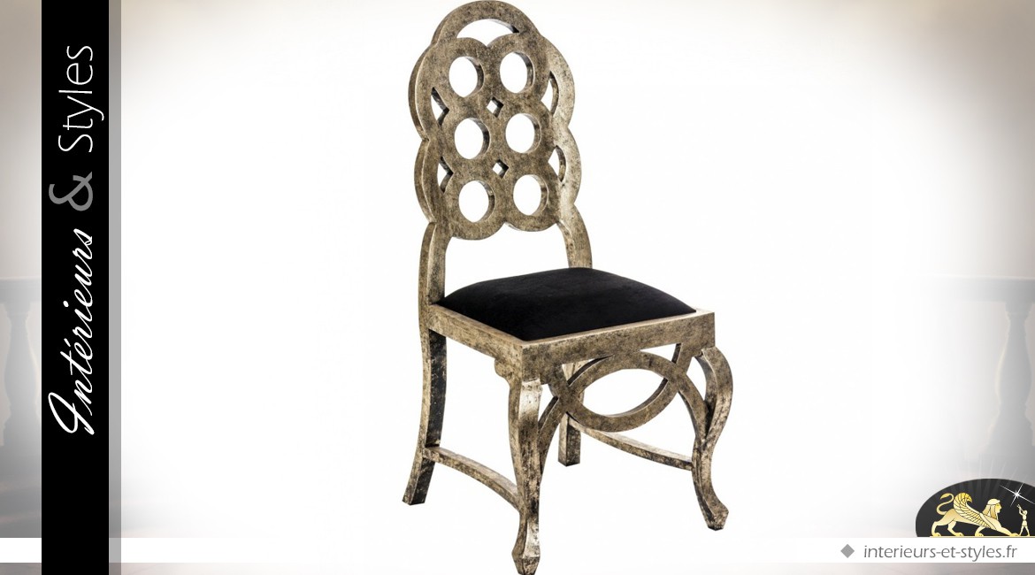 Chaise baroque Art Déco patine vieil or et velours noir