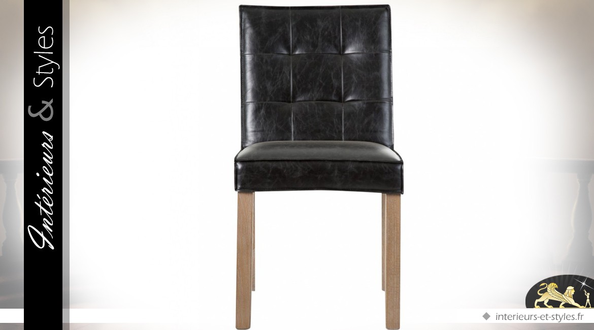 Chaise vintage finition cuir noir style minimaliste et design