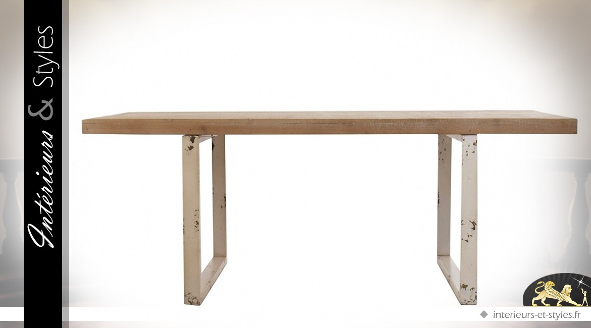 Table basse de style indus beige et bois naturel