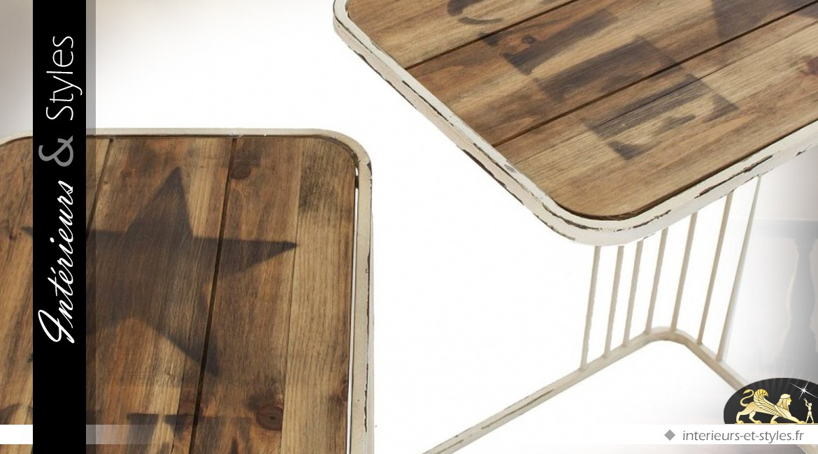 Série de 2 tables basses rétro indus bois et métal