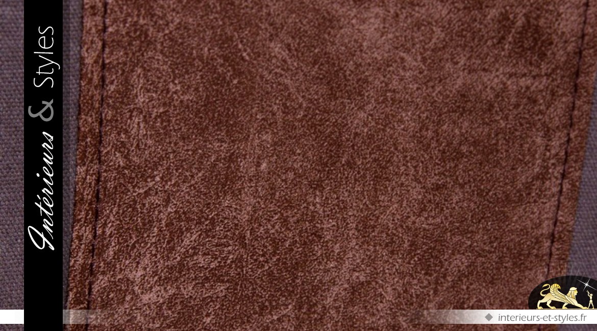 Repose-pieds microfibre marron vintage forme cheval d'arçons