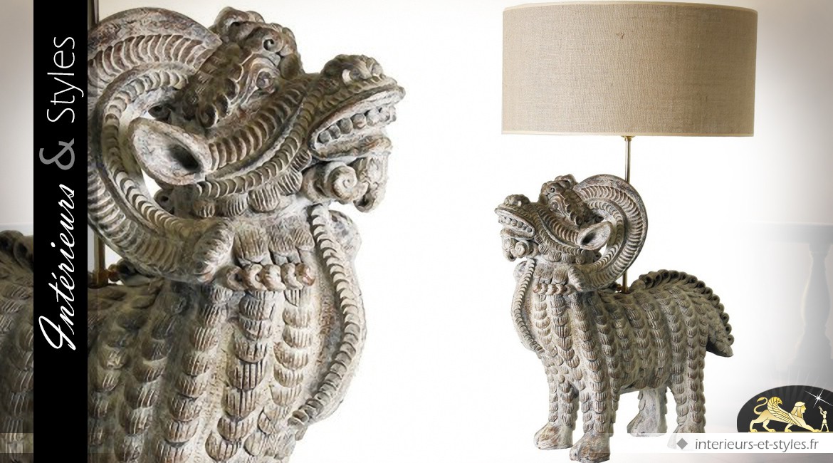 Lampe de style oriental avec sculpture en terre cuite 79 cm