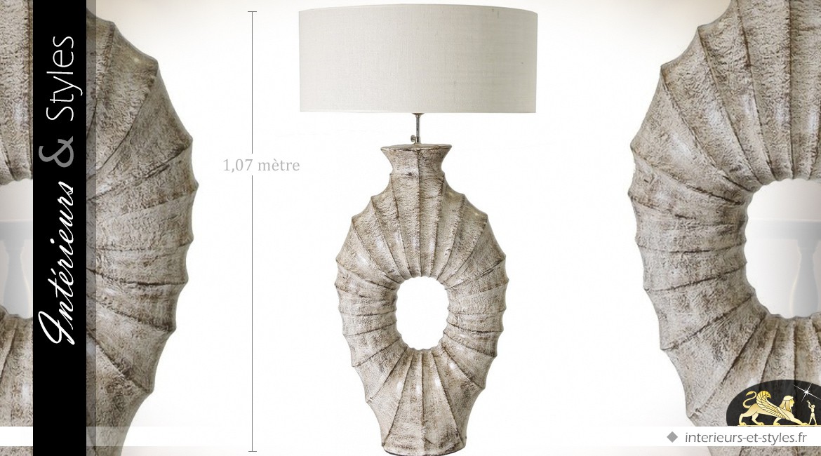 Lampe de salon exotique terre cuite abat-jour cylindrique blanc 107 cm