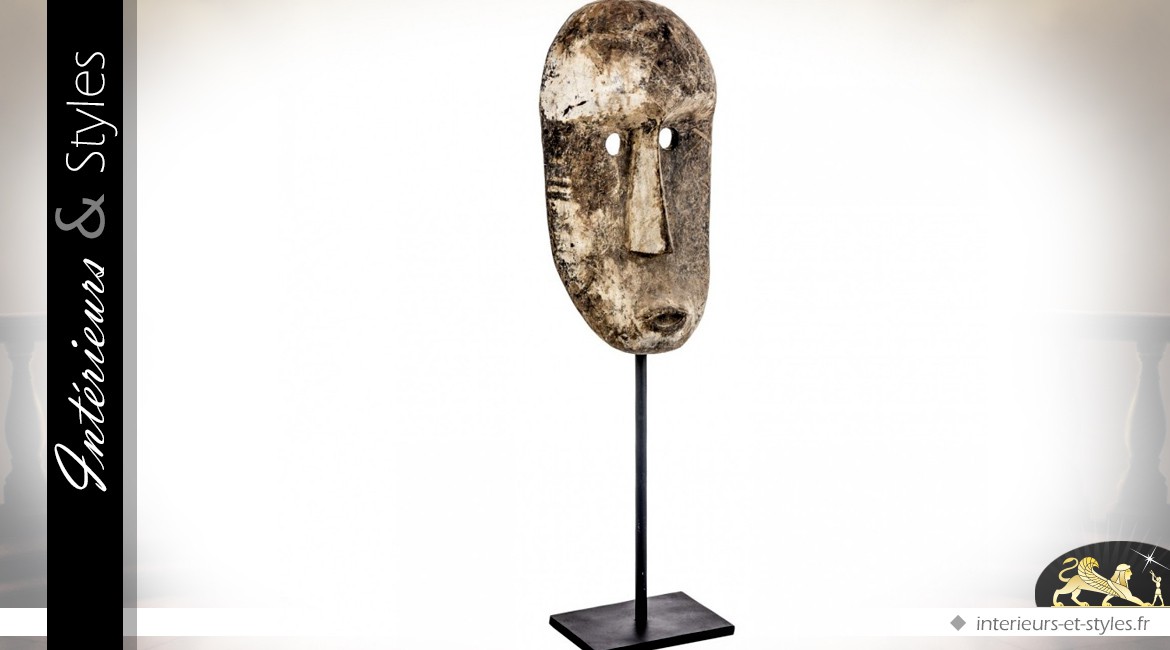Sculpture en bois sur socle masque Arts primitifs 130 cm
