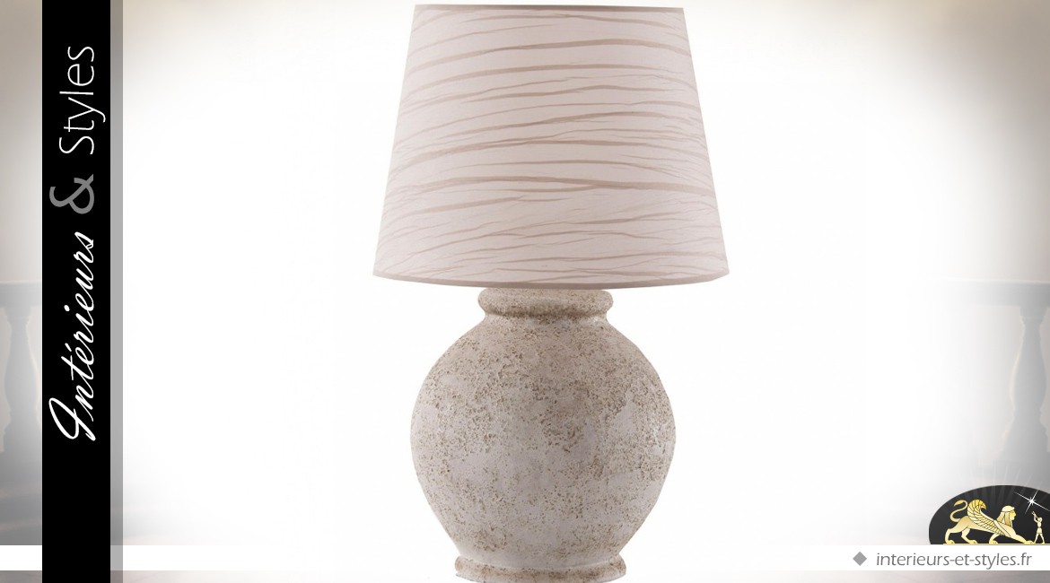 Lampe de salon sphère de ciment et abat-jour jaspé 65 cm