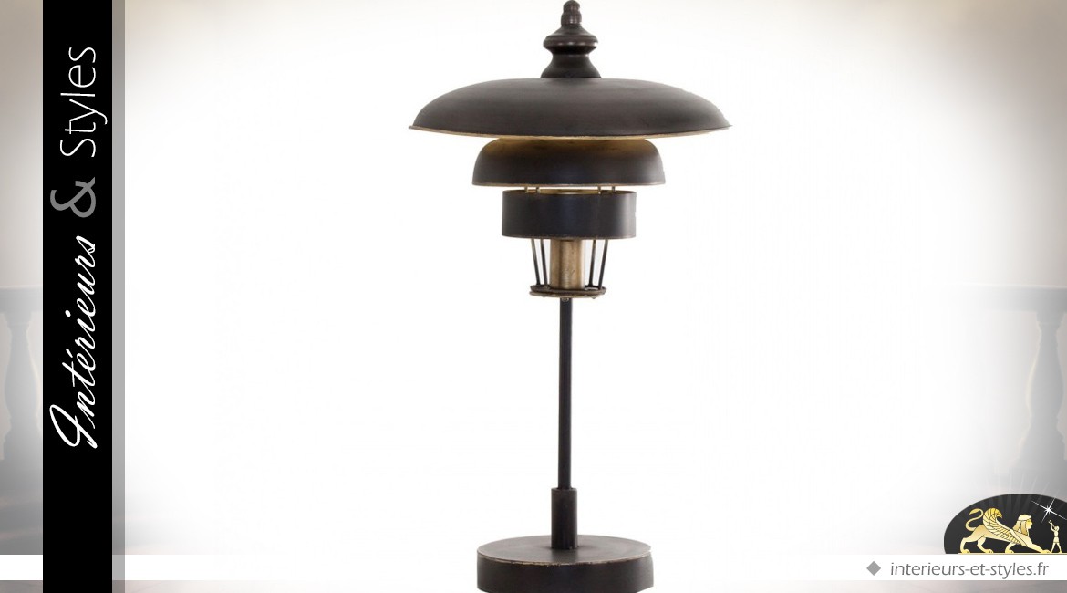 Lampe de table rétro en métal gris anthracite vieilli 68 cm