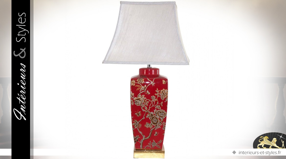 Lampe en céramique rouge et or style extrême-oriental 75 cm