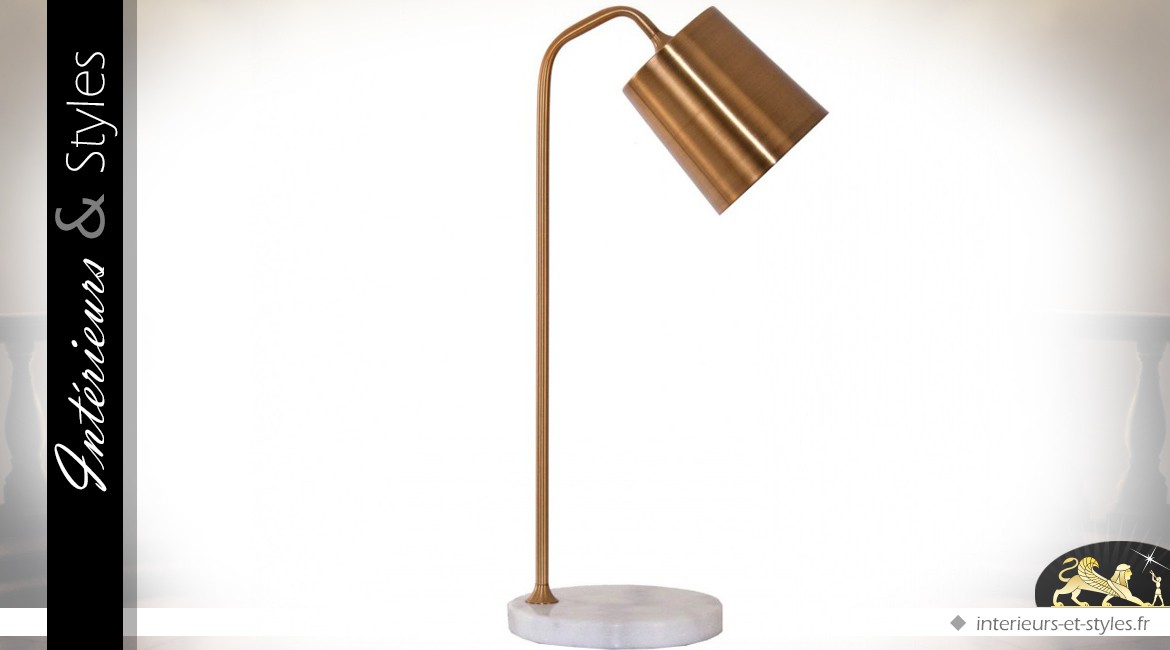 Lampe de bureau en laiton doré avec socle en marbre blanc 55 cm